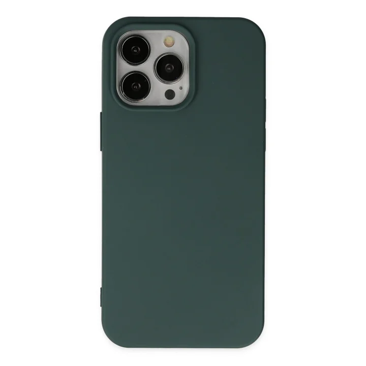 Mey İthalat®  iPhone 14 Pro Kılıf Nano içi Kadife Silikon - Koyu Yeşil