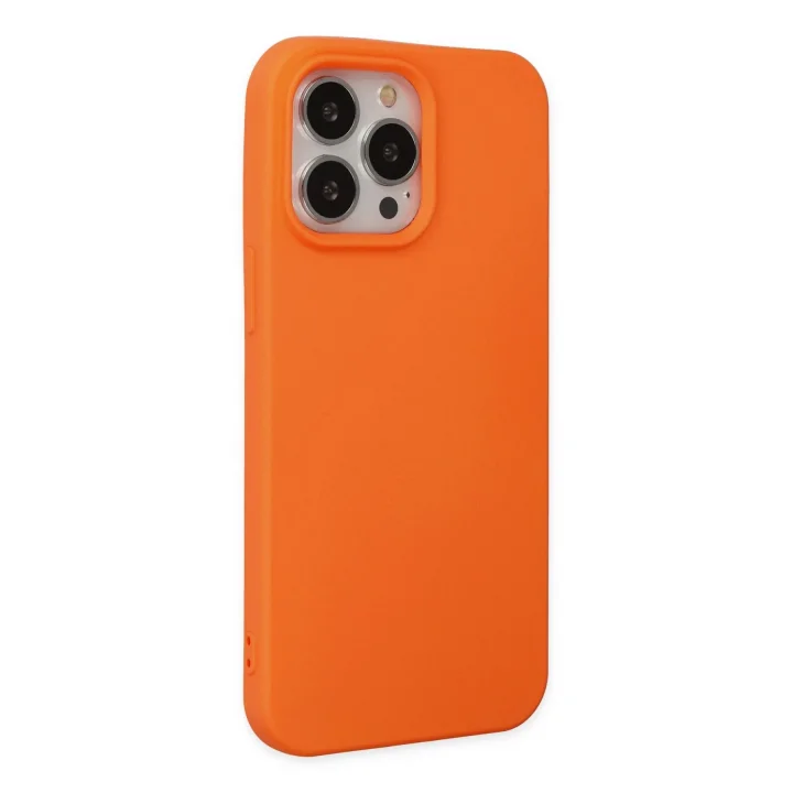 Mey İthalat®  iPhone 14 Pro Kılıf Nano içi Kadife Silikon - Turuncu