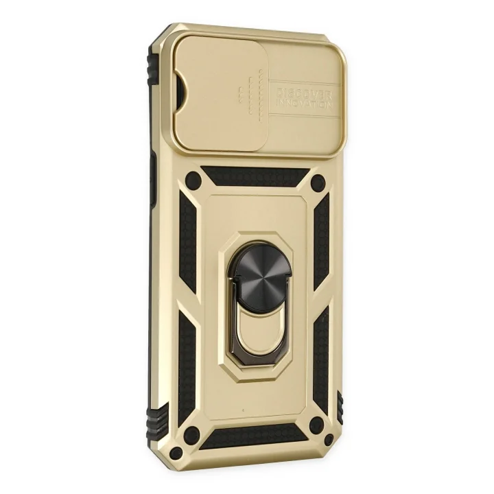 Mey İthalat®  iPhone 14 Pro Kılıf Pars Lens Yüzüklü Silikon - Gold