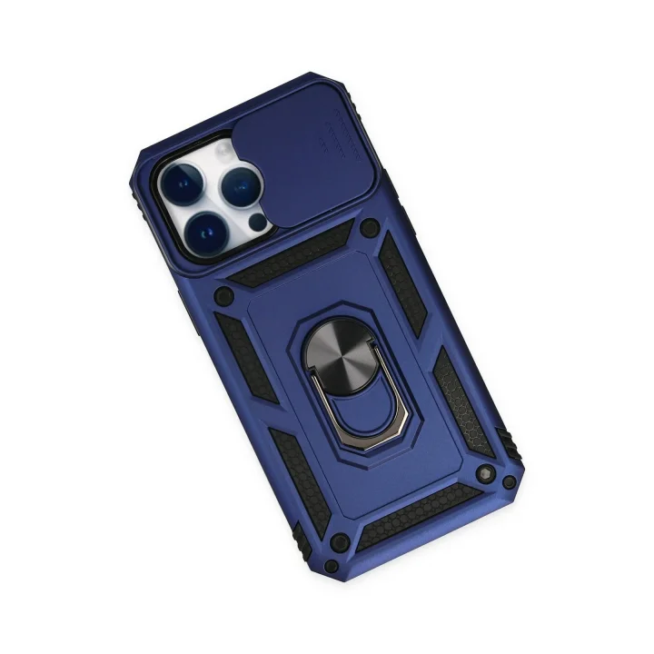 Mey İthalat®  iPhone 14 Pro Kılıf Pars Lens Yüzüklü Silikon - Lacivert