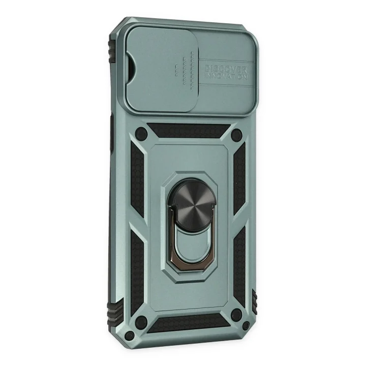 Mey İthalat®  iPhone 14 Pro Kılıf Pars Lens Yüzüklü Silikon - Yeşil