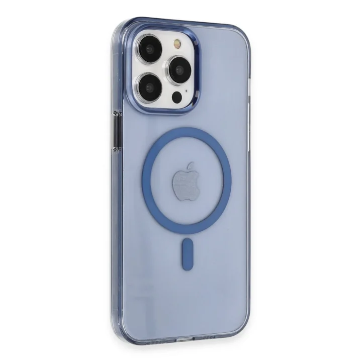 Mey İthalat®  iPhone 14 Pro Kılıf Tron Şeffaf Magsafe Kapak - Mavi