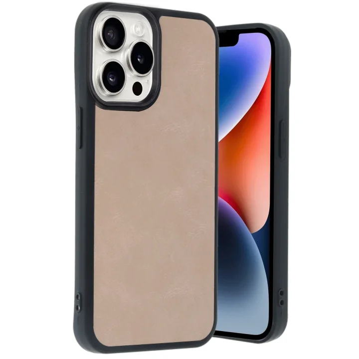 Mey İthalat®  iPhone 14 Pro Max Kılıf Aras Deri Kapak - Pudra