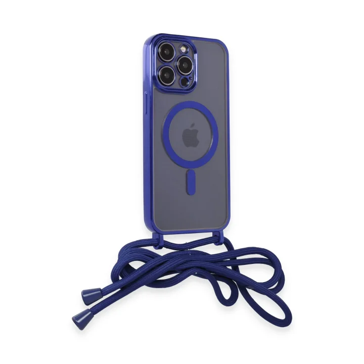 Mey İthalat®  iPhone 14 Pro Max Kılıf Divo Lazer Askılı Magsafe Kapak - Mavi