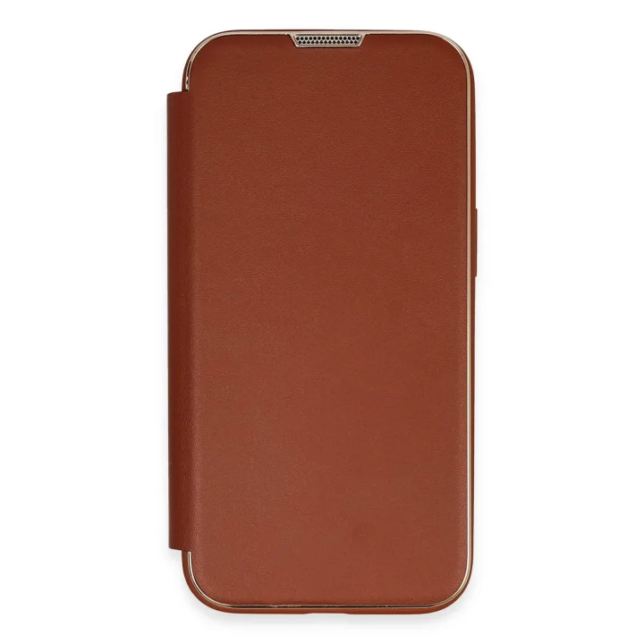 Mey İthalat®  iPhone 14 Pro Max Kılıf Dolpin Kapaklı - Kahverengi