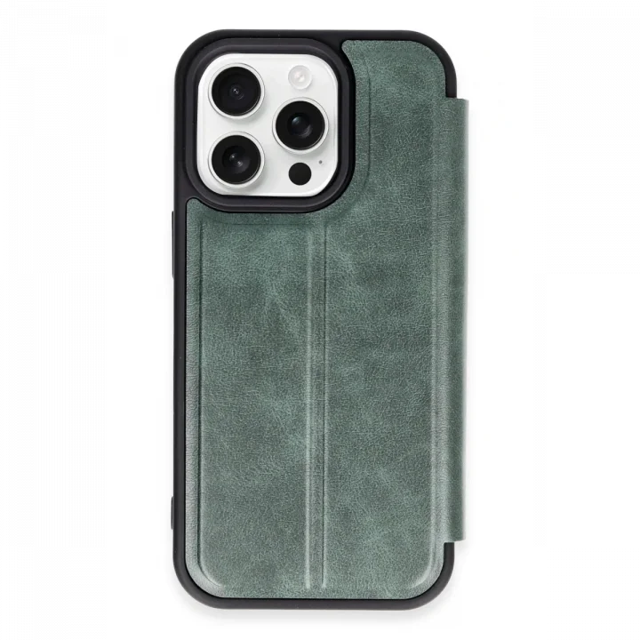 Mey İthalat®  iPhone 14 Pro Max Kılıf Flip Cover - Koyu Yeşil
