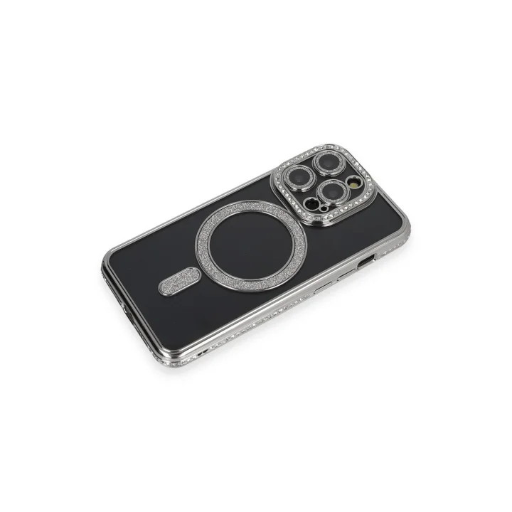 Mey İthalat®   iPhone 14 Pro Max Kılıf Joke Simli Magneticsafe Kılıf - Gri