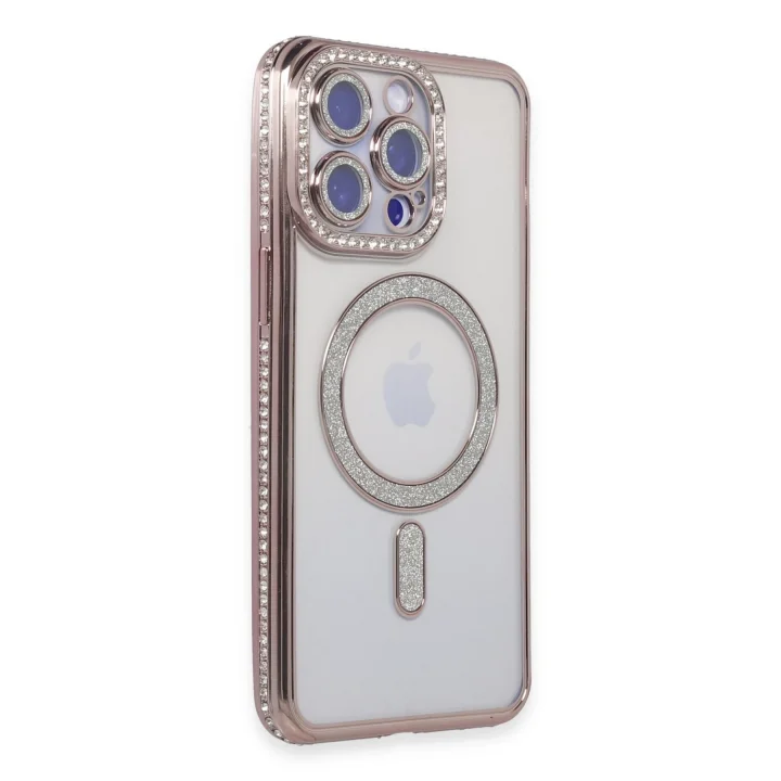 Mey İthalat®  iPhone 14 Pro Max Kılıf Joke Simli Magneticsafe Kılıf - Pembe