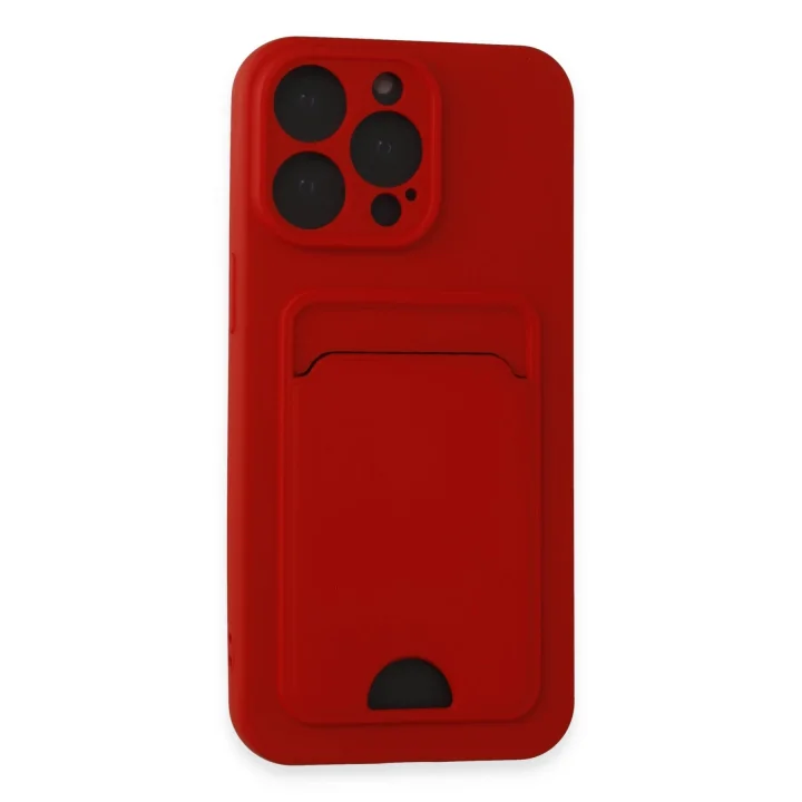 Mey İthalat®  iPhone 14 Pro Max Kılıf Kelvin Kartvizitli Silikon - Kırmızı