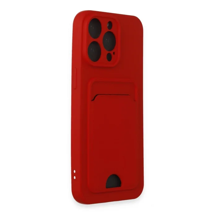 Mey İthalat®  iPhone 14 Pro Max Kılıf Kelvin Kartvizitli Silikon - Kırmızı