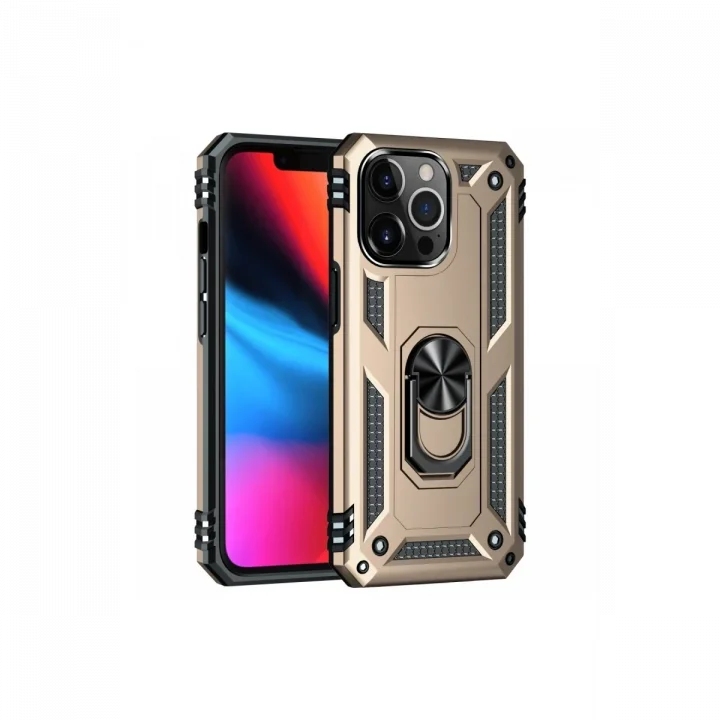 Mey İthalat®  iPhone 14 Pro Max Kılıf Sofya Yüzüklü Silikon Kapak - Gold