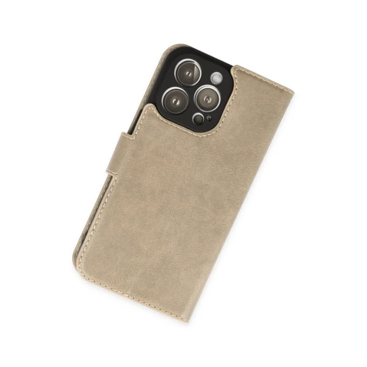 Mey İthalat®  iPhone 14 Pro Max Kılıf Trend S Plus Kapaklı Kılıf - Gold