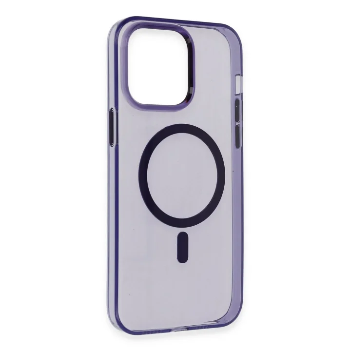 Mey İthalat®  iPhone 14 Pro Max Kılıf Tron Şeffaf Magsafe Kapak - Derin Mor