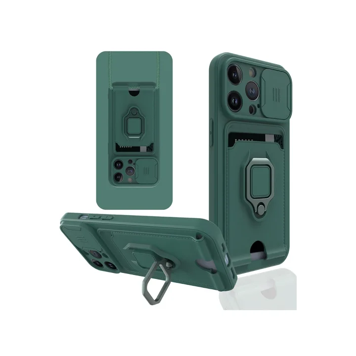 Mey İthalat®  iPhone 14 Pro Max Kılıf Zuma Kartvizitli Yüzüklü Silikon - Yeşil