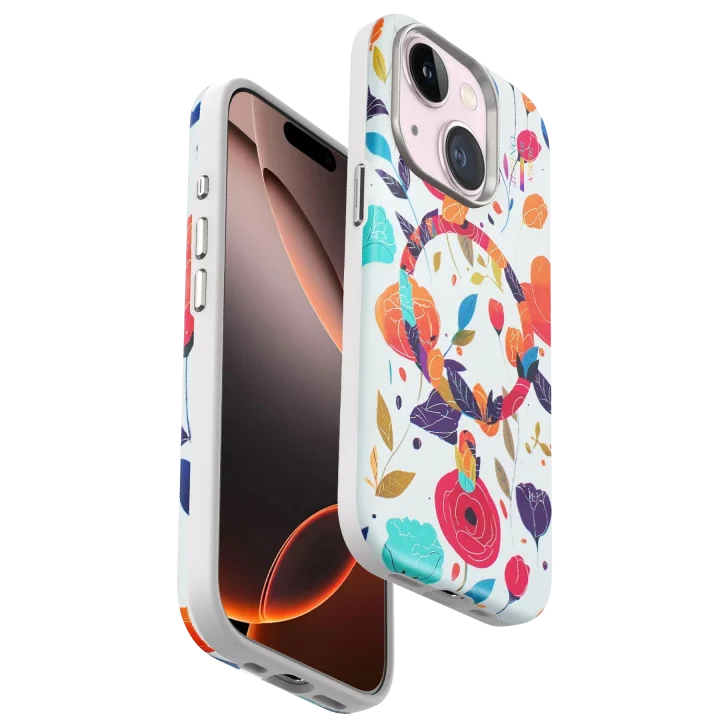 Mey İthalat®   iPhone 15 Flower Series Magsafe Kapak - Beyaz