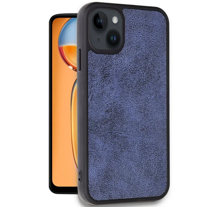 Mey İthalat®   iPhone 15 Kılıf Aras Deri Kapak - Lacivert