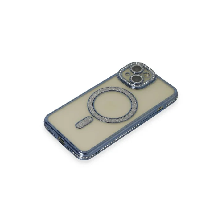 Mey İthalat®  iPhone 15 Kılıf Joke Simli Magneticsafe Kılıf - Lacivert