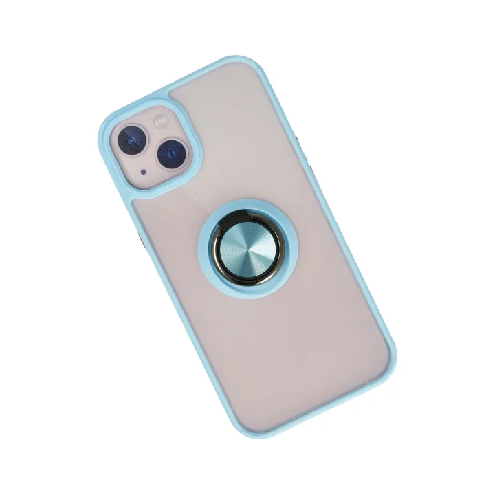 Mey İthalat®  iPhone 15 Kılıf Montreal Yüzüklü Silikon Kapak - Buz Mavi