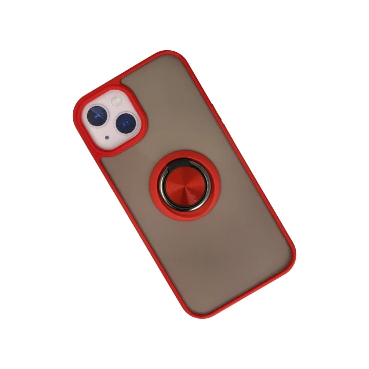 Mey İthalat®  iPhone 15 Kılıf Montreal Yüzüklü Silikon Kapak - Kırmızı