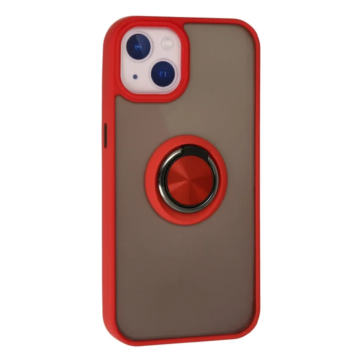 Mey İthalat®  iPhone 15 Kılıf Montreal Yüzüklü Silikon Kapak - Kırmızı