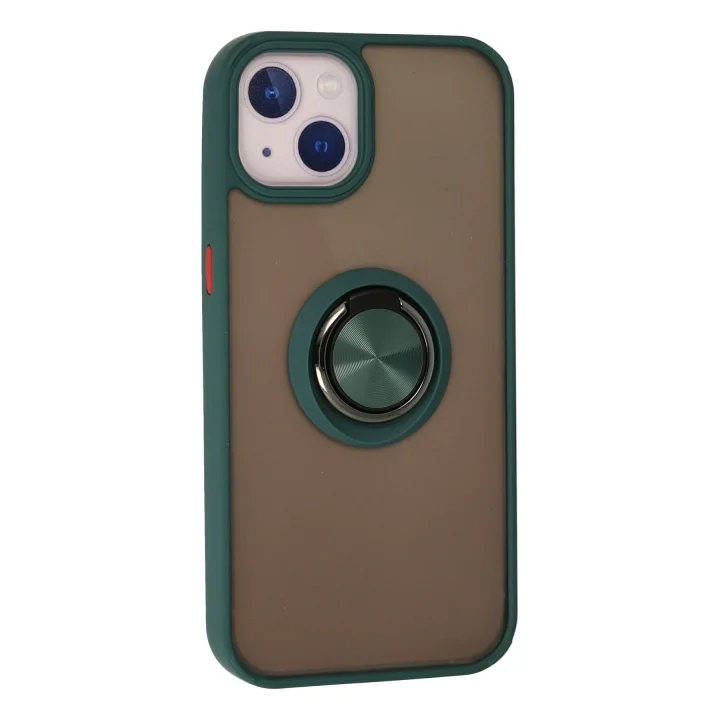 Mey İthalat®  iPhone 15 Kılıf Montreal Yüzüklü Silikon Kapak - Yeşil