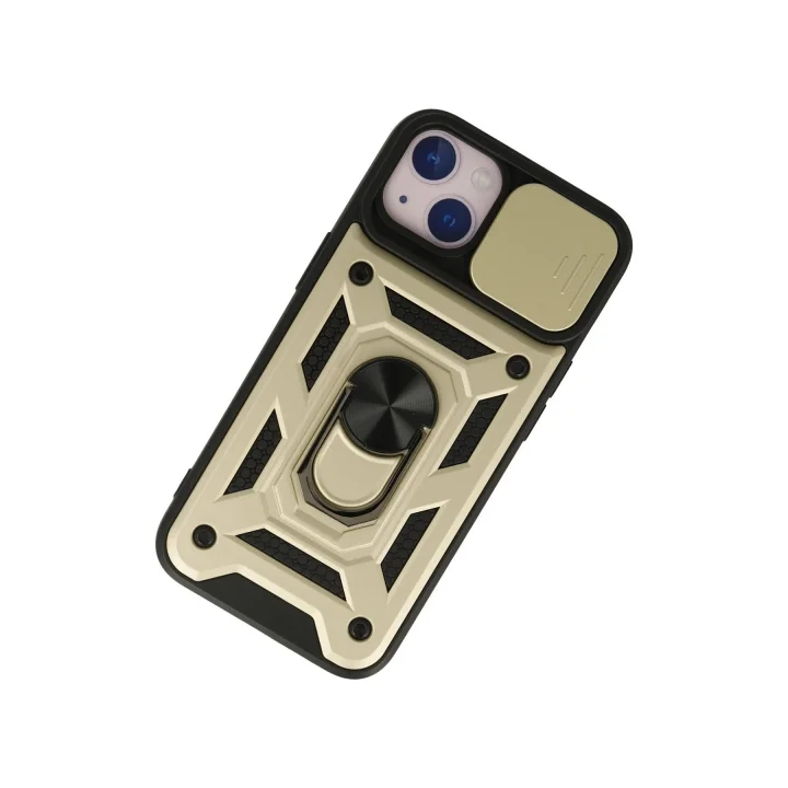 Mey İthalat®  iPhone 15 Kılıf Pars Lens Yüzüklü Silikon - Gold