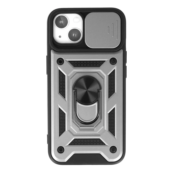 Mey İthalat®  iPhone 15 Kılıf Pars Lens Yüzüklü Silikon - Gümüş