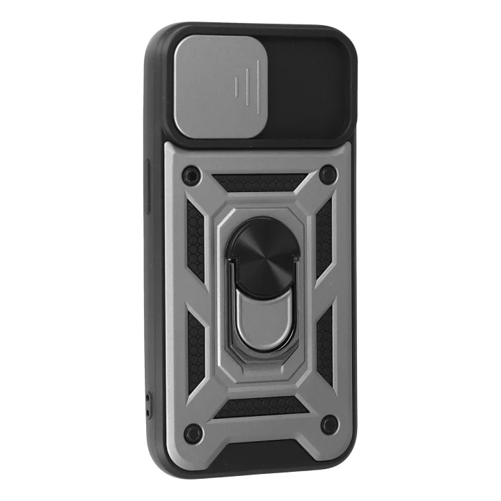 Mey İthalat®  iPhone 15 Kılıf Pars Lens Yüzüklü Silikon - Gümüş