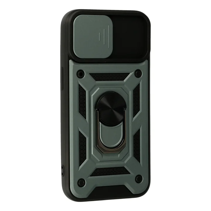 Mey İthalat®  iPhone 15 Kılıf Pars Lens Yüzüklü Silikon - Yeşil