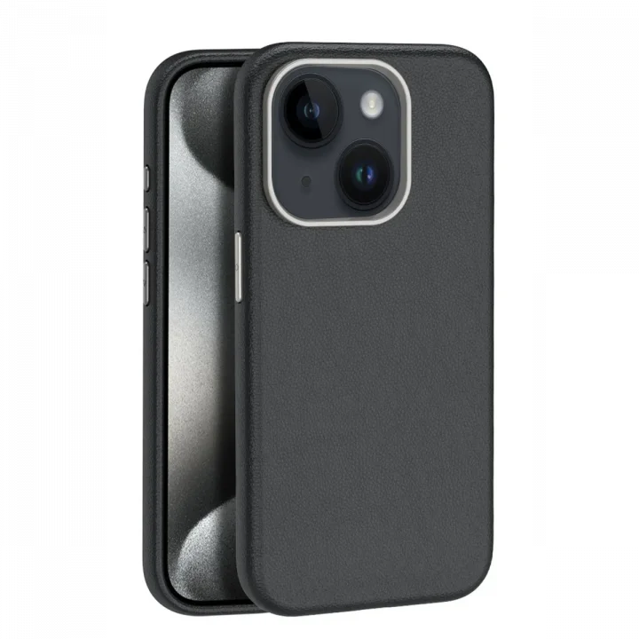 Mey İthalat®  iPhone 15 Kılıf Wonder Deri Magsafe Kapak - Siyah