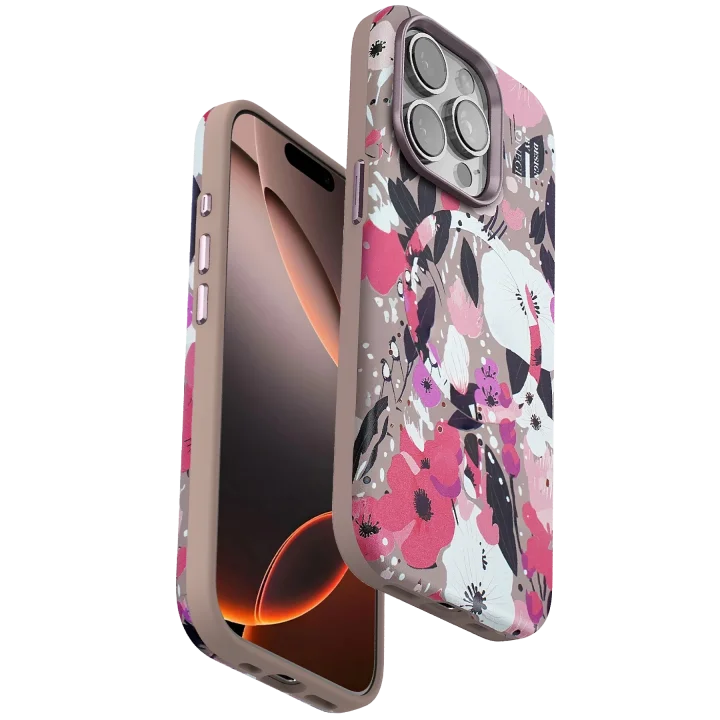 Mey İthalat®  iPhone 15 Pro Flower Series Magsafe Kapak - Pembe
