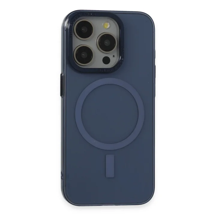 Mey İthalat®  iPhone 15 Pro Kılıf Anka PC Magneticsafe Sert Metal Kapak - Lacivert