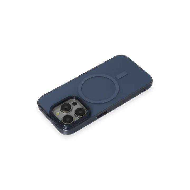 Mey İthalat®  iPhone 15 Pro Kılıf Anka PC Magneticsafe Sert Metal Kapak - Lacivert