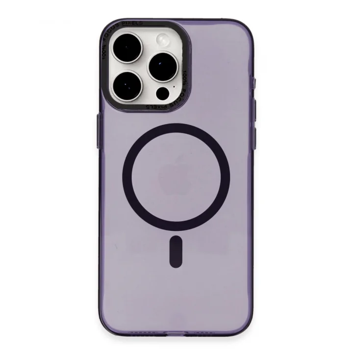 Mey İthalat®  iPhone 15 Pro Kılıf Anka PC Magneticsafe Sert Metal Kapak - Mor