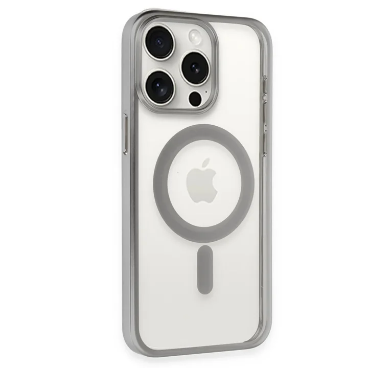 Mey İthalat®  iPhone 15 Pro Kılıf Erozi Magsafe Kapak - Gümüş