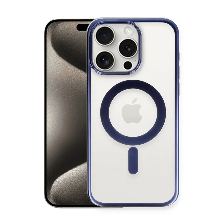 Mey İthalat®  iPhone 15 Pro Kılıf Erozi Magsafe Kapak - Lacivert