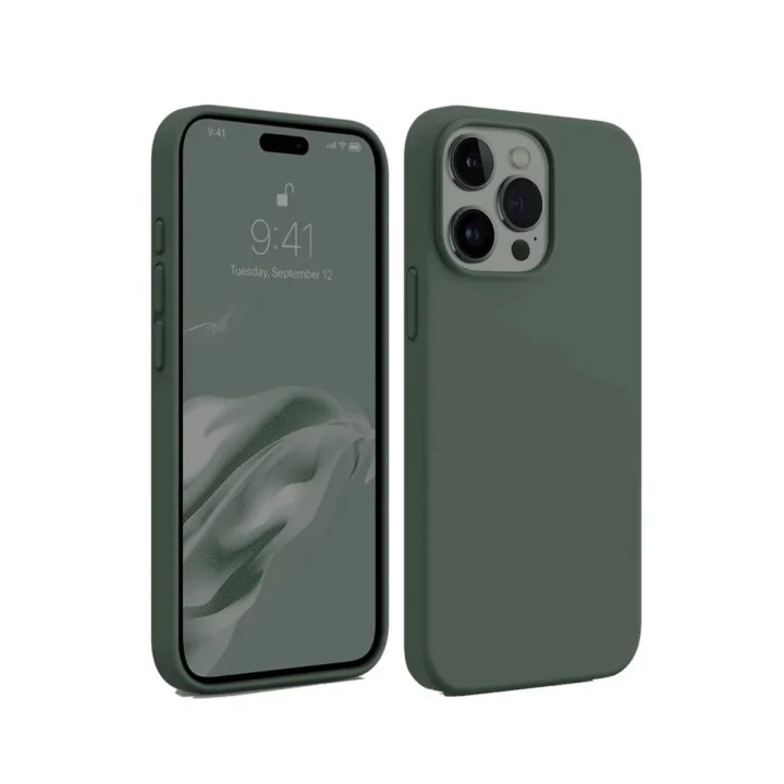 Mey İthalat®  iPhone 15 Pro Kılıf First Silikon - Koyu Yeşil