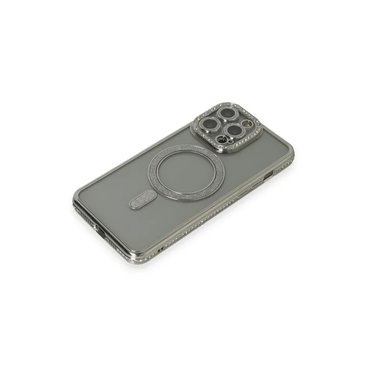 Mey İthalat®  iPhone 15 Pro Kılıf Joke Simli Magneticsafe Kılıf - Gri