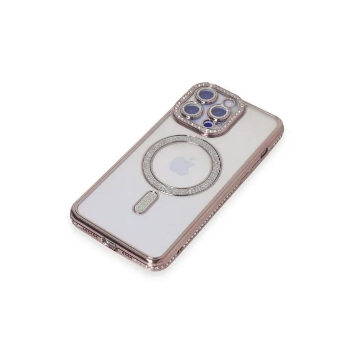 Mey İthalat®  iPhone 15 Pro Kılıf Joke Simli Magneticsafe Kılıf - Pembe