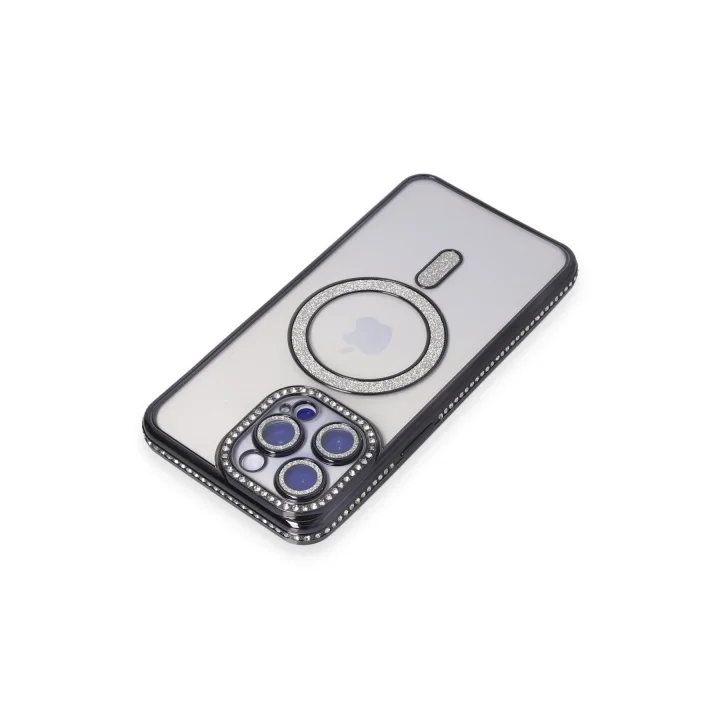 Mey İthalat®  iPhone 15 Pro Kılıf Joke Simli Magneticsafe Kılıf - Siyah