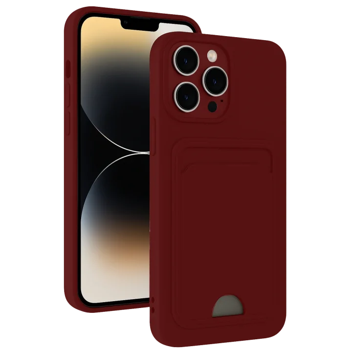 Mey İthalat®  iPhone 15 Pro Kılıf Kelvin Kartvizitli Silikon - Bordo