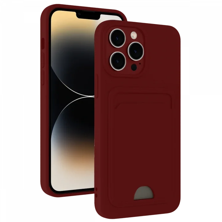 Mey İthalat®  iPhone 15 Pro Kılıf Kelvin Kartvizitli Silikon - Bordo