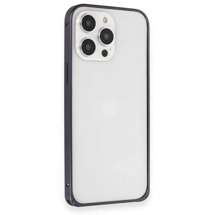 Mey İthalat®  iPhone 15 Pro Kılıf Metal Bumper Magneticsafe Kapak - Lacivert