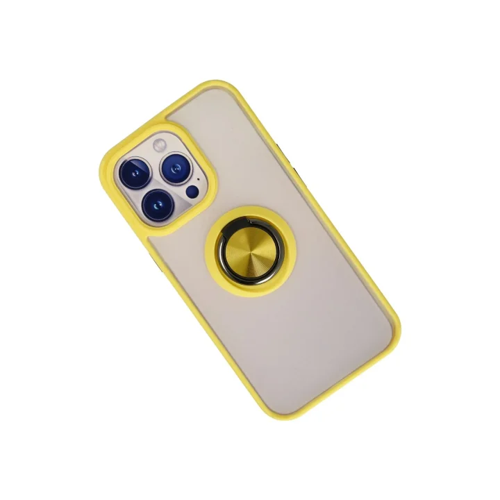 Mey İthalat®  iPhone 15 Pro Kılıf Montreal Yüzüklü Silikon Kapak - Sarı