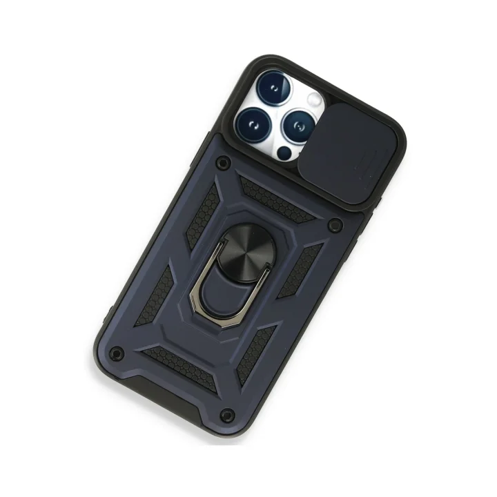 Mey İthalat®  iPhone 15 Pro Kılıf Pars Lens Yüzüklü Silikon - Lacivert