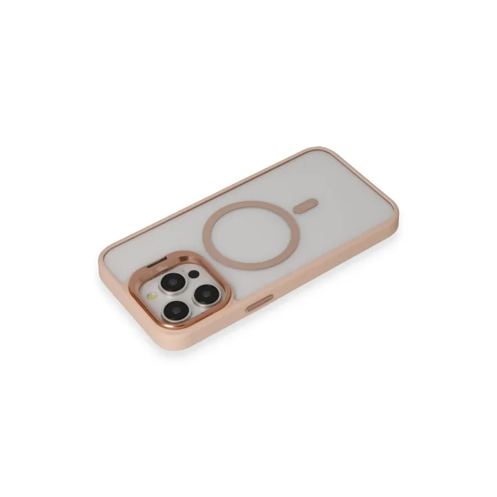 Mey İthalat®  iPhone 15 Pro Kılıf Roblox Lens Magsafe Standlı Kapak - Pudra