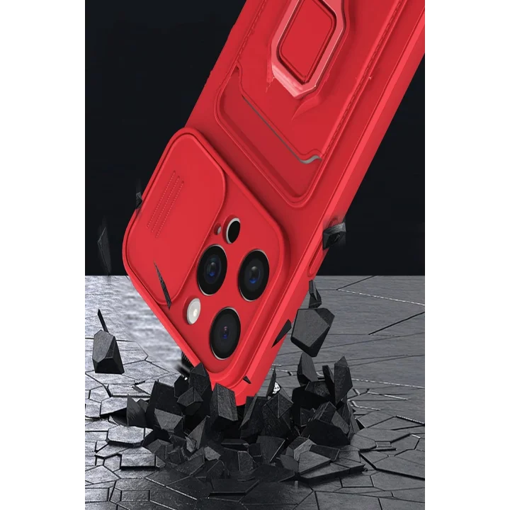 Mey İthalat®  iPhone 15 Pro Kılıf Zuma Kartvizitli Yüzüklü Silikon - Siyah