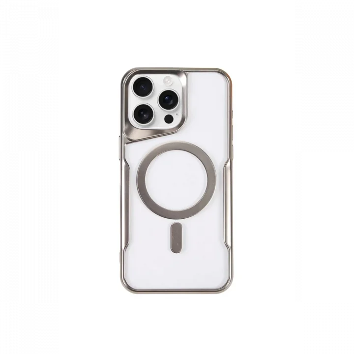 Mey İthalat®   iPhone 15 Pro Max Kılıf Boyi Magsafe Silikon Kapak - Gümüş