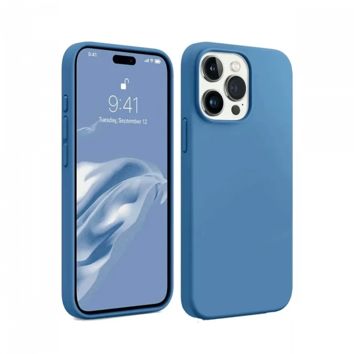 Mey İthalat®  iPhone 15 Pro Max Kılıf First Silikon - Mavi