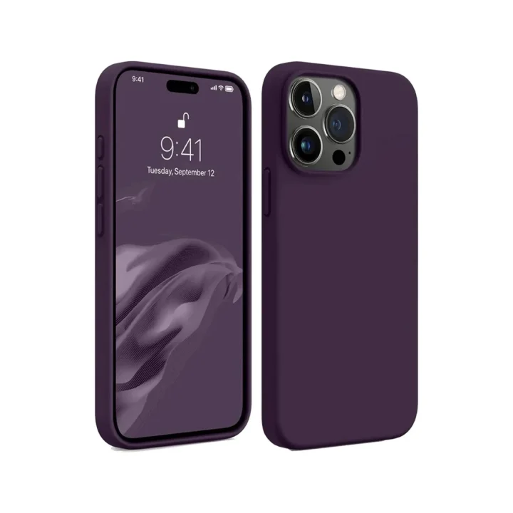 Mey İthalat®   iPhone 15 Pro Max Kılıf First Silikon - Mürdüm